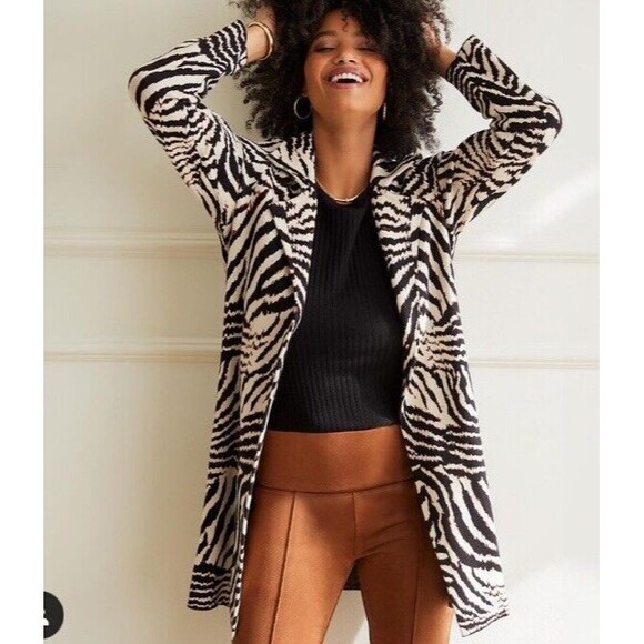 LIVERPOOL Open Front Cardigan Sweater Coat Abstract Zebra Jacquard New Size XL - Picture 10 of 16